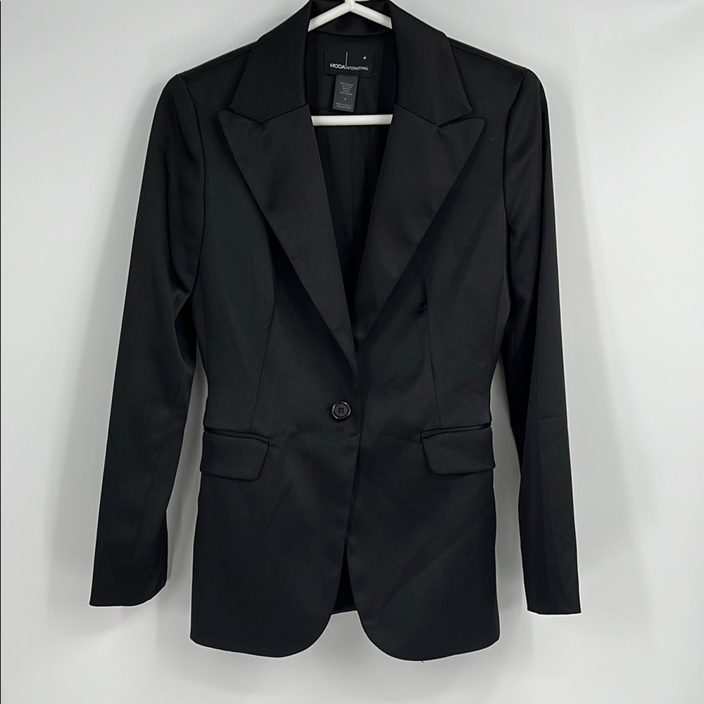 Vintage Moda International Black Satin Women's Blazer Size 4